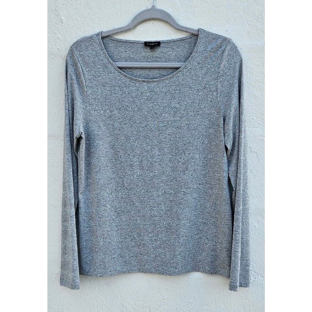 Talbots Shirt Womens Medium Gray Metallic Stretch Elevated Basic Knit Top LS